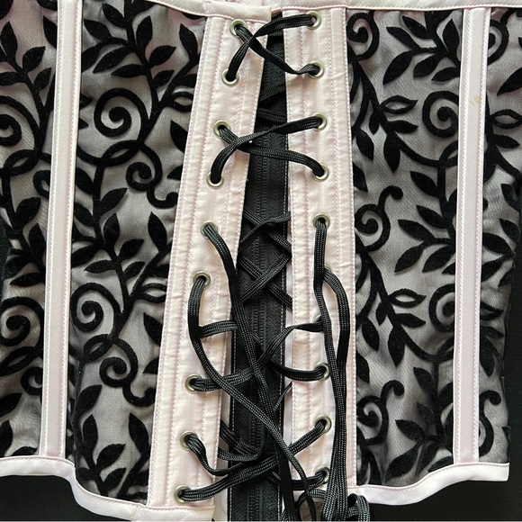 Vintage Y2K Hoss International Corset Top Size Medium-Mesh Velvet Bustier - Picture 10 of 16
